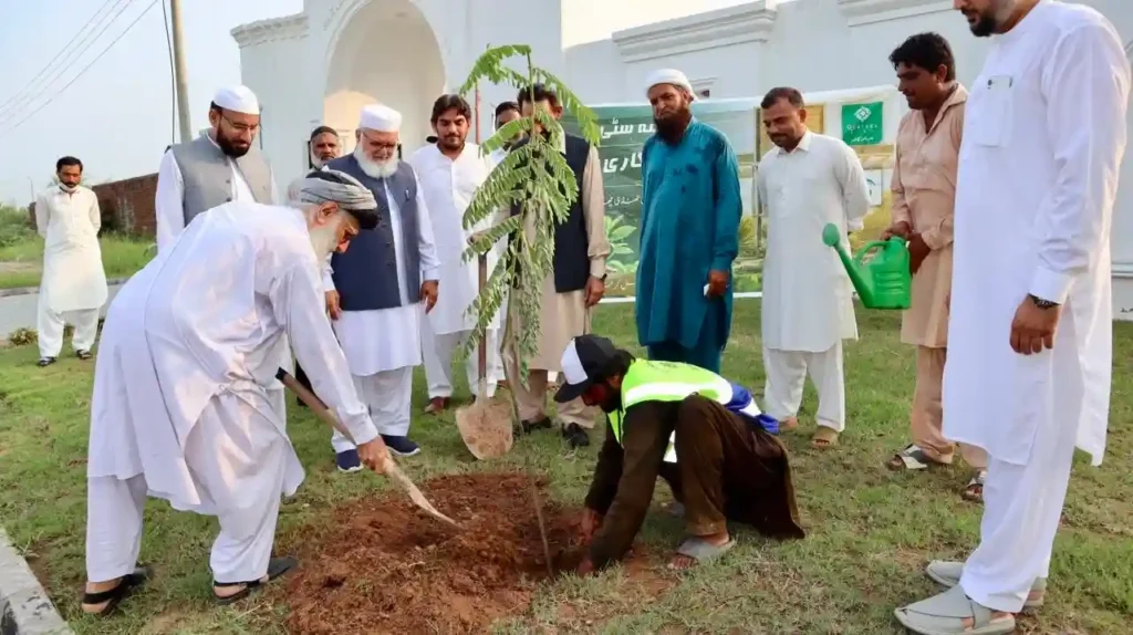 اسلام آباد کی بیسٹ ہاؤسنگ سوسائٹی قرطبہ سٹی میں پروفیسر ابراہیم، لیاقت بلوچ، میاں اسلم اور نصر اللہ رندھاوا شجرکاری کرتے ہوئے